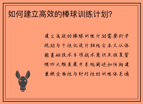如何建立高效的棒球训练计划？